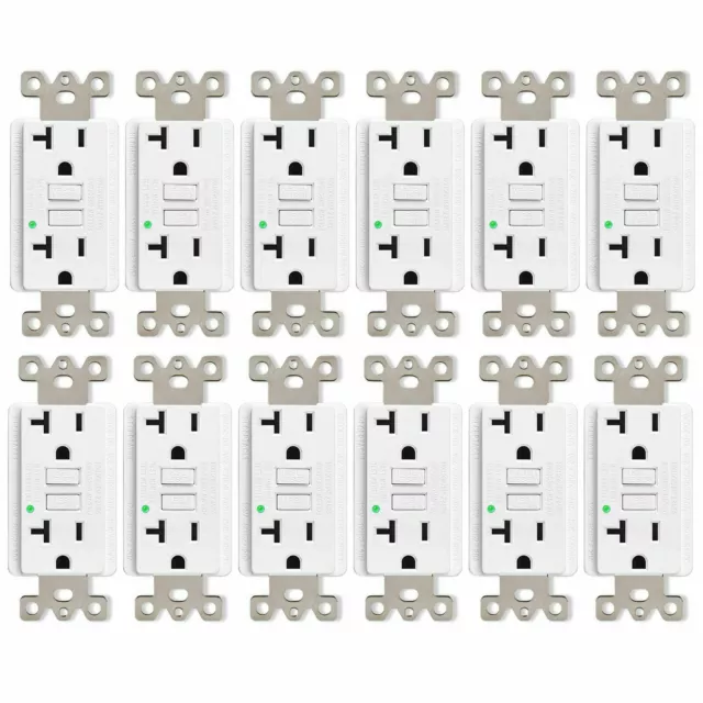 125V 20 Amp GFCI Outlets Ground Fault Circuit Interrupter ETL Certified White×12