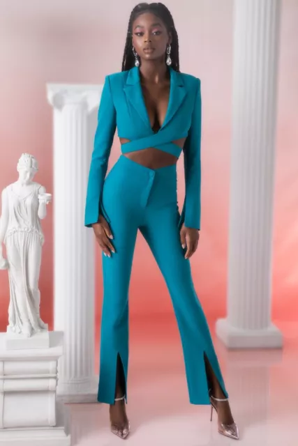 Size 8 Oh Polly Petite Teal 2 Piece Suit