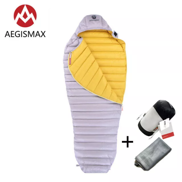 AEGISMAX Goose Down Sleeping Bag Mummy Ultralight Outdoor Camping Ultra Dry Grey