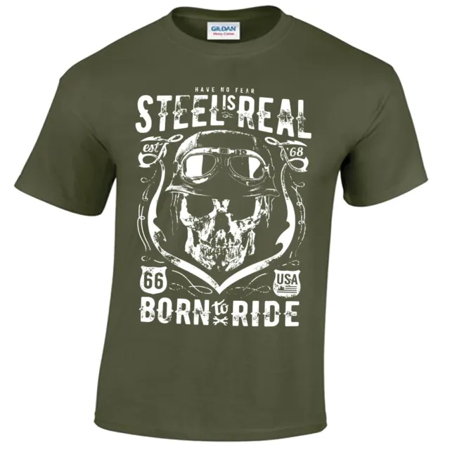 T-shirt biker Steel is Real S-5XL 66 No Fear born to ride rider motor uomo