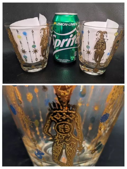 Set 2 Culver Madi Gras Barre Rocks Verres 10.2cm Doré Harlequin Bouffon Mcm