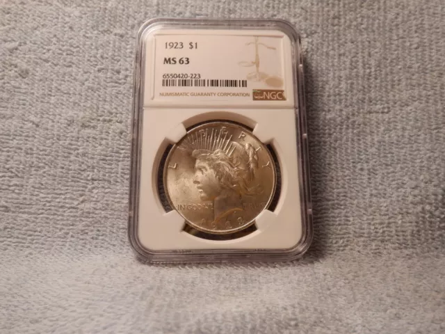 Peace Silver Dollar US Coin Graded NGC MS63 1923