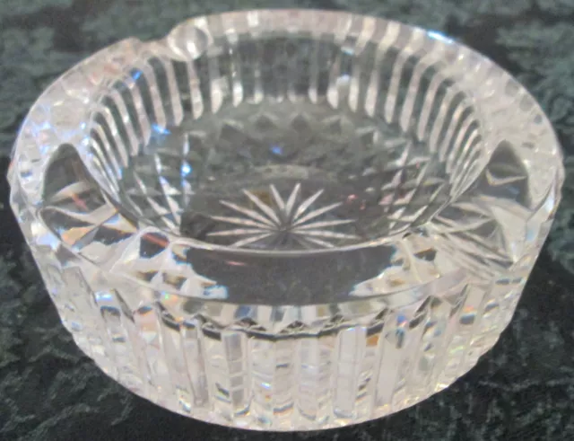 Signed Waterford Brilliant Cut Crystal Glass Ash Tray Bowl With Faceted Cut