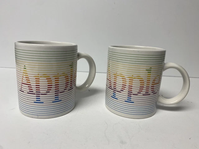 Vintage 80s Apple Macintosh Computers Rainbow Logo Coffee Cup Tea Mug - Set of 2