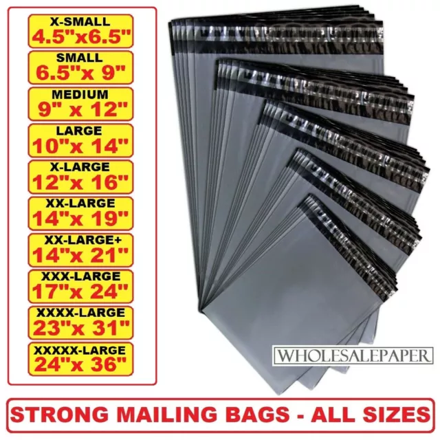 Grey Postage Mailing Bags Postal Mixed Sizes Large Strong Self Seal Poly Plastic