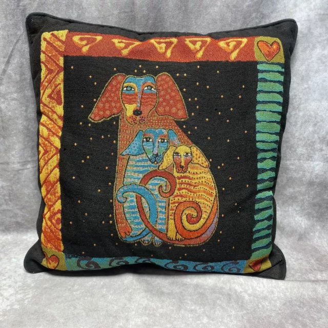 Vintage Laurel Burch Colorful Dogs Tapestry Throw Pillow 18" Suede Velvet Back