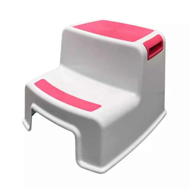Double Step Stool Non Slip 2 Step Stool for Potty Training Bathroom Kitchen Pink