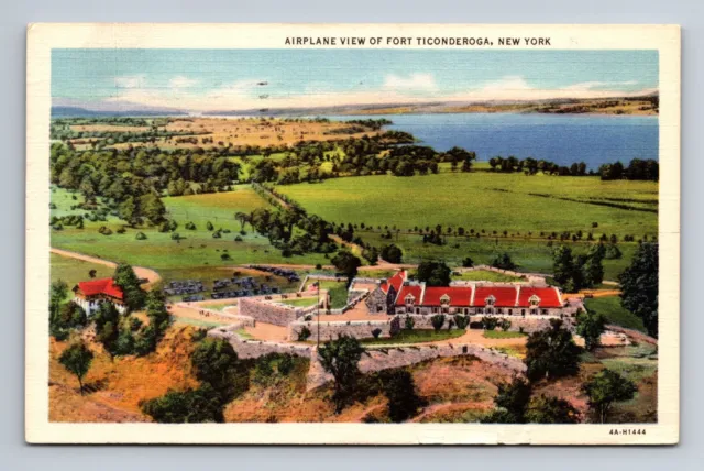 Airplane Aerial View Fort Ticonderoga New York Postcard c1937