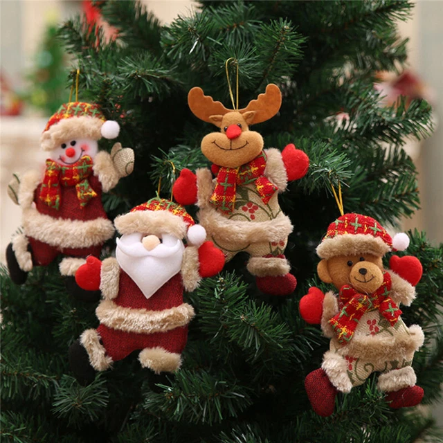 4 PCS Christmas Hanging Ornament Santa Claus Snowman Doll Xmas Tree Decor Gifts