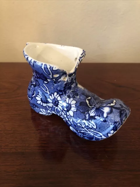 James Kent Staffordshire England Old Foley Porcelain Shoe Boot Blue Floral BH