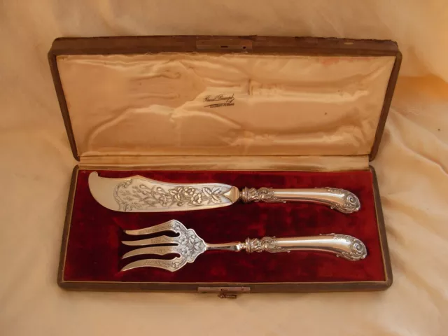 Antique French Sterling Silver Handle Fish Serving Set,Art Nouveau.