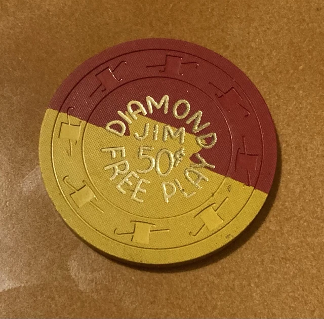 .50 Cent Diamond Jim Yellow Red Casino Chip ** Las Vegas NV .50 Cent Diamond Jim Yellow Red Casino Chip ** Las Vegas NV