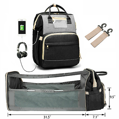 Foldbale Diaper Bag 3 in 1 Baby Bed Portable Bassinet Backpack W/ 31.5" Crib+Mat