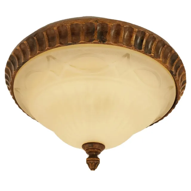 Vintage Antique Look Ceiling Light Fixture Flush Mount Frosted Yellow Glass