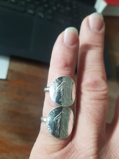 Bague argent massif 925 pièce cintrée 50 centimes semeuse 835 (T 57 à 61)