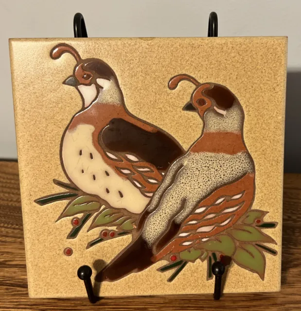 Pair of Gambel Quails 6x6 Earthenware Tile Trivet Wall Art Made in Italy