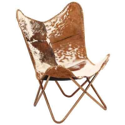Brown and White Vintage Handmade Classic Cover Cowhide Leather Butterfly Chair
