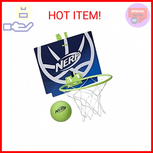 NERF Nerfoop -- The Classic Mini Foam Basketball and Hoop -- Hooks On Doors -- I