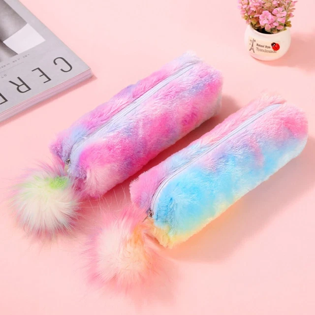 Student Fleecy Hairball Large Capacity Pencil Case Bag Stationery Zipper Pouch