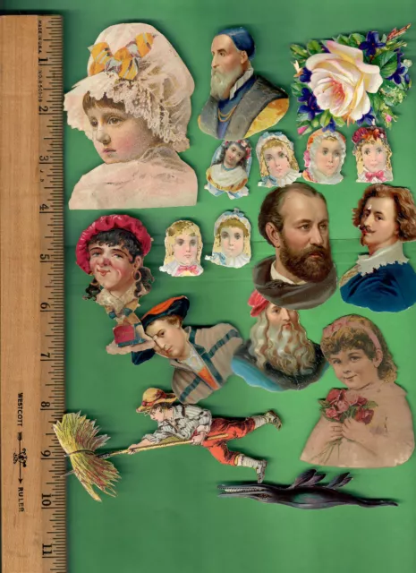 Small - Medium Victorian Scrap - Lot Of 17 Pieces - Die-Cut People - Blank Backs