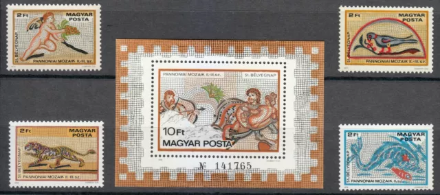 Hungary 1978 MNH Mi 3310-3313+Block 134 Sc 2542-2546 Roman Mosaics.Roman Empire