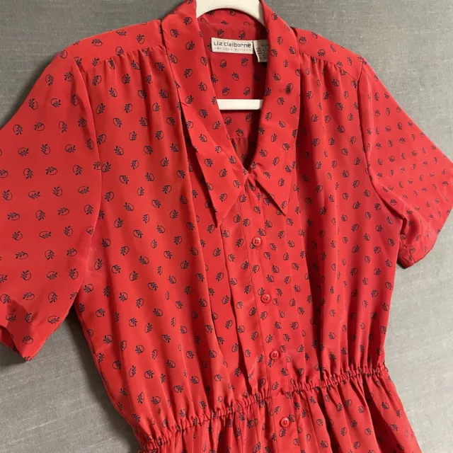 Vintage Liz Claiborne Dress Womens 12 Petite Red 80s 90s Preppy Granny Twee