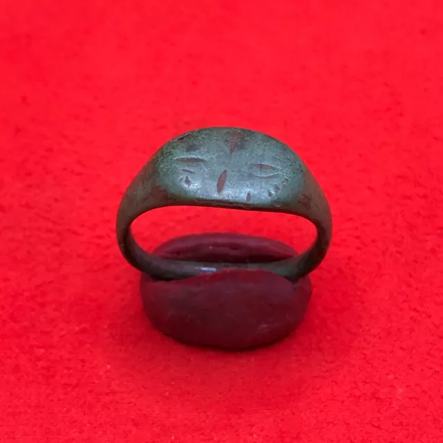 Ancient Bronze Ring Viking with Runes Original Patina Artifact Antique Medieval