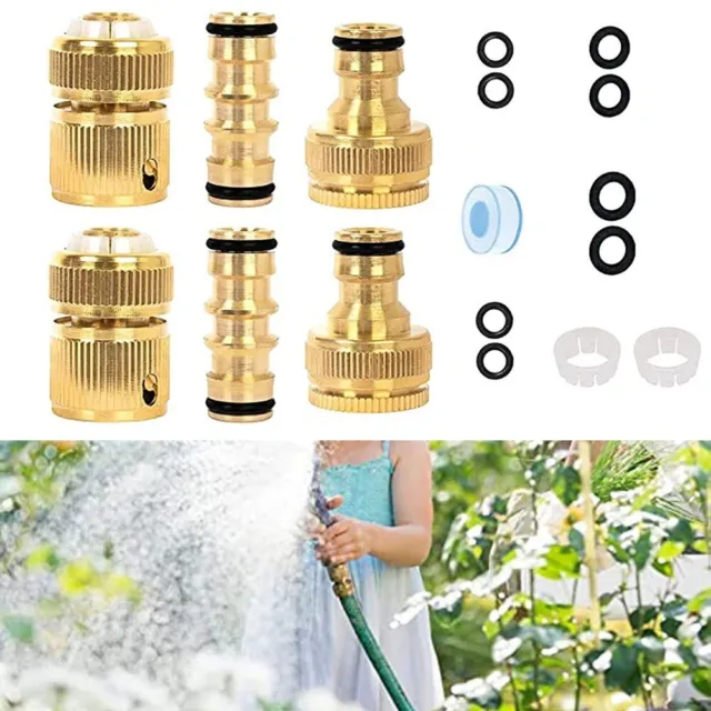 6× Brass Garden Hose Quick Connector, Garden Hose Tap Connector Pipe Fitting Kit