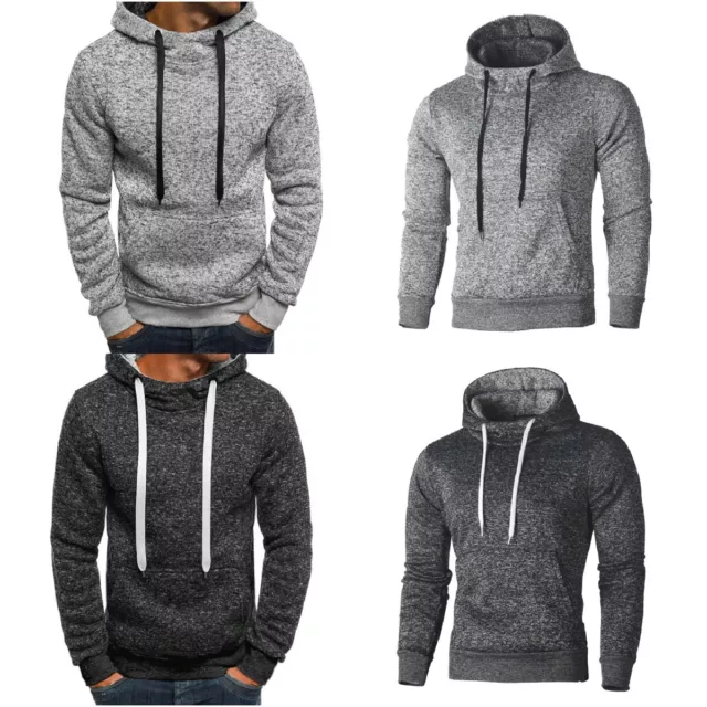 Mens Pullover Fashion Hooded Gym Hoodie Jogging With Pocket Workout Tops Plain