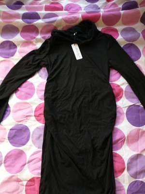 Mother Bee Maternity Long Sleeve Ruched Side Bodycon Dress Black Sz M