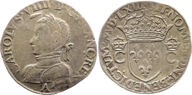 Teston Charles IX - 1563  A Paris  - Argent - 2 ème type - TTB