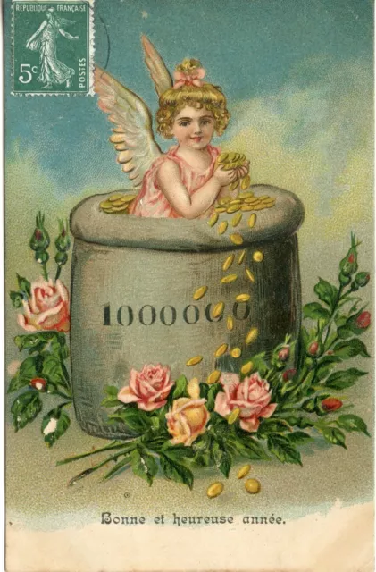 Postcard / Carte Postale Fantaisie Gaufree Bonne Et Heureuse Annee / Ange Angel