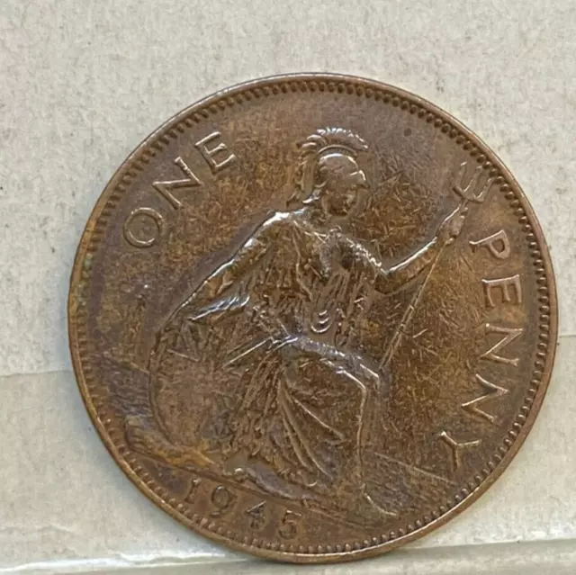 Great Britain Uk England  1945  Penny  Key Date Low Mintage Better Grade #5