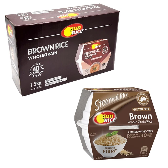 SUNRICE MICROWAVE LUNCH Snack Brown Rice Cup Wholegrain Fibre 12 x 125g ...