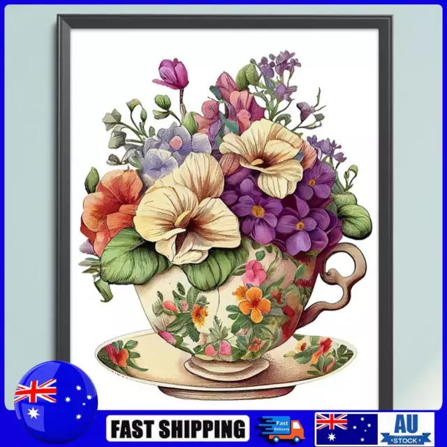 Full Embroidery Cotton Thread 18CT Print Flowers in a Teacup Cross Stitch20x25cm