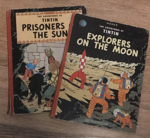 Herge Tintin Explorers On The Moon + Prisoners Of The Sun Hardbacks Methuen 1965