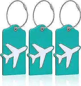 Luggage Tags with Name ID Card, 3 Pack Flexible & Bright Silicone Lake Blue