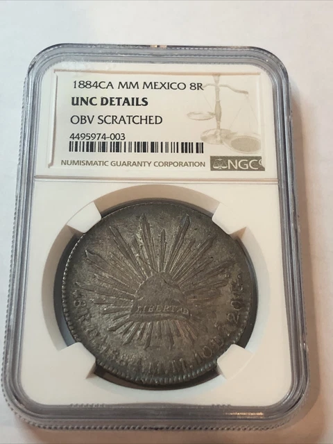 SASA 1884 Ca Mm Mexico 8 Reales Ngc Unc Details Scratch Nice Color