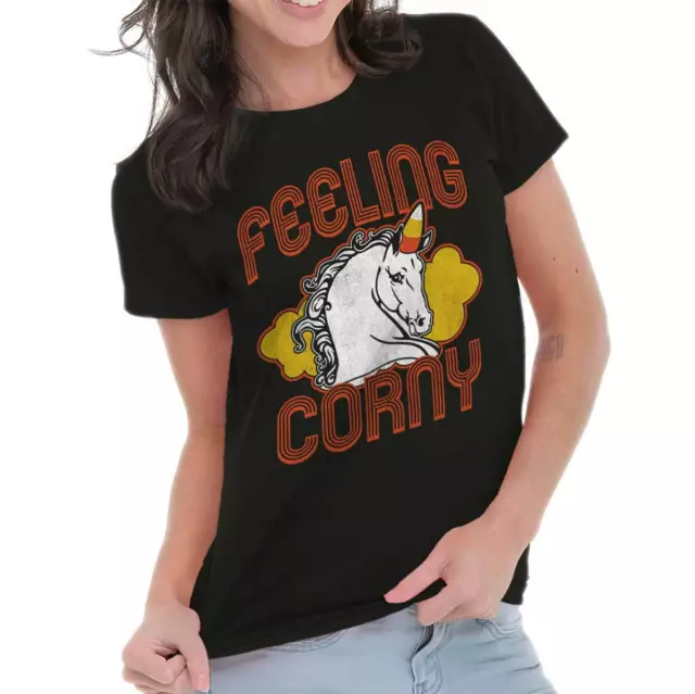 Feeling Corny Funny Unicorn Halloween Gift Womens Short Sleeve Ladies T Shirt