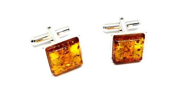 Elegant Men's Cufflinks with Baltic Amber on 925 Silver.