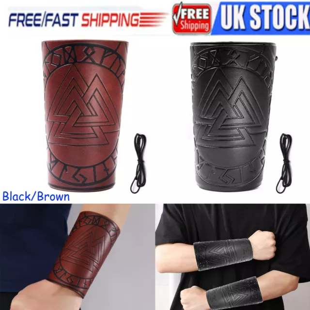 PU Leather Knights Wristband Medieval Bracers Arm Armor Cuff Viking Cosplay UK