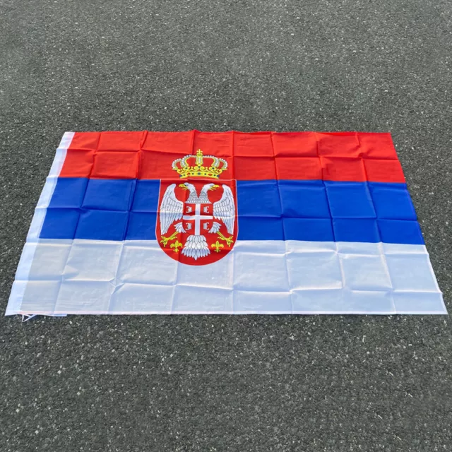 SERBIAN National Flag with Coat of Arms Republic of Serbia Banner 90*150cm