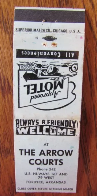 Fordyce, Arkansas: Arrow Court Matchbook Matchcover -F