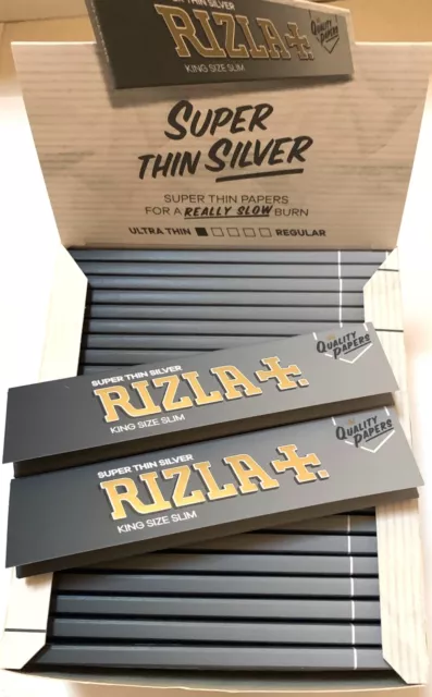 RIZLA KING SIZE SILVER SLIM Thin Smoking Rolling Papers Booklets Rizzla,Full Box