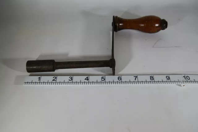 Wind Out Table Metal Handle 11mm Drive Antique 19th Century Wooden Handle