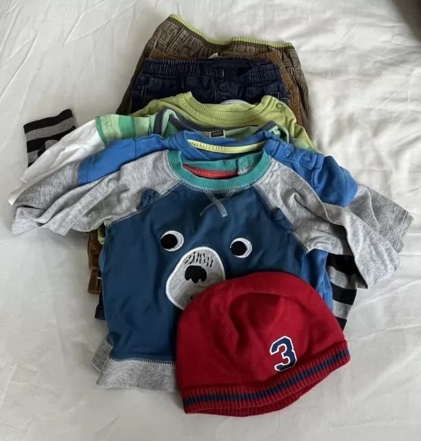 Bundle Baby Boys Hat, Trousers, Short Sleeve, Long Sleeve Tops 6-9 months GC
