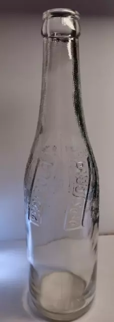 Vintage Embossed Vertical Wave Pepsi-Cola Clear Straight Side Glass Bottle