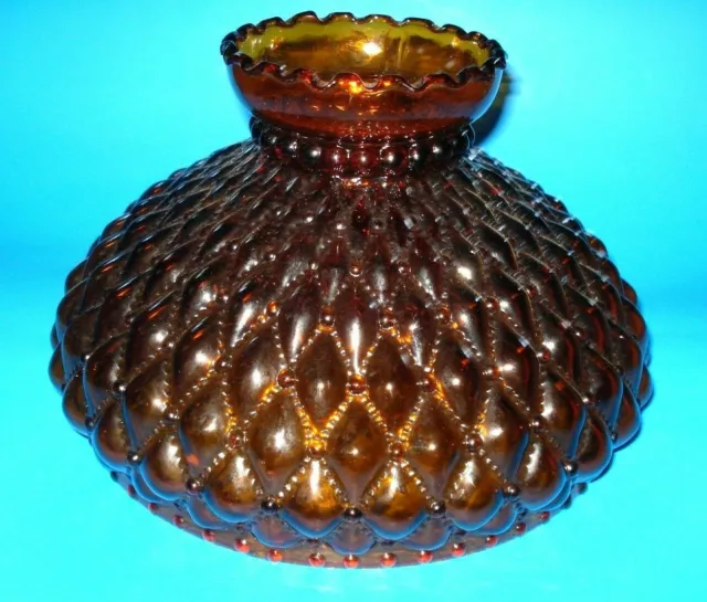 Vintage Quilted Amber Glass GWTW Oil Electric Hurricane LAMP SHADE 10" Fitter