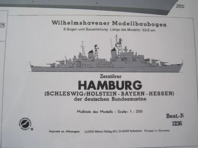 Hamburg Zerstörer Wilhelmshavener Modellbaubogen Bastelbogen Kartonmodel