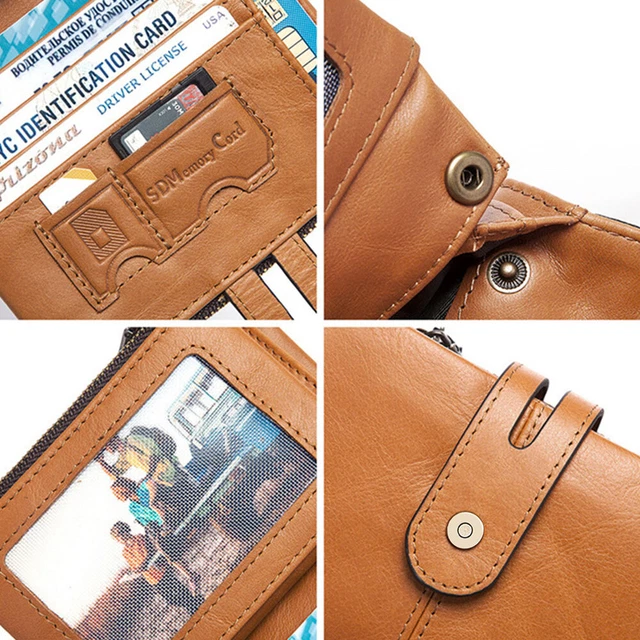Mens Genuine Leather Wallet RFID Credit Card Holder Biker Trucker with Chain 7